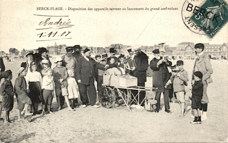 Disposition des appareils servant au lancement du grand cerf-volant